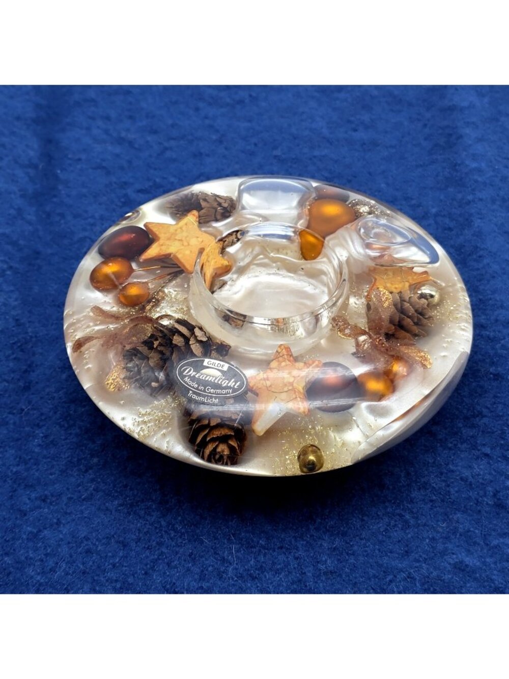 Gilde Dreamlight Germany Glass Tealight Candle Holder Stars Pinecones Primitive